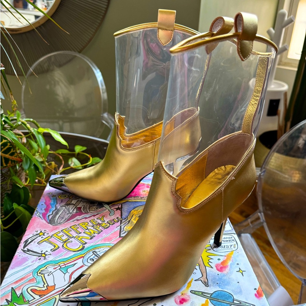 Jeffrey Campbell Gold & Clear Boot